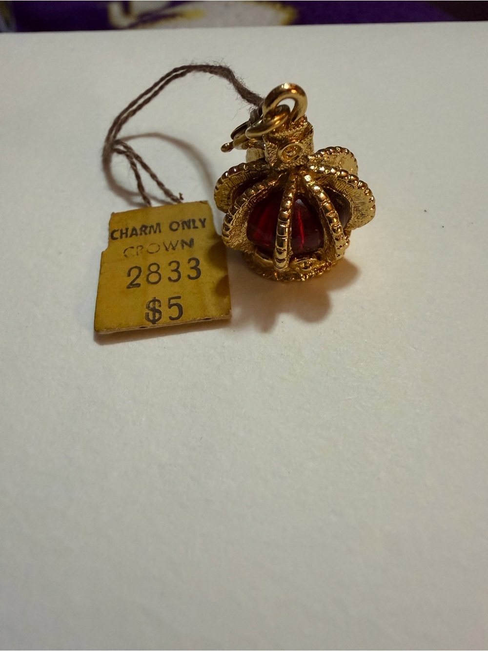 Monet Gold Crown Charm with Red Accent